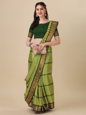 WINKLECART Woven Mysore Cotton Silk Saree(Light Green)