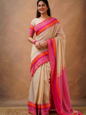 DURGA SAREE MALL Self Design Handloom Pure Cotton Saree(Multicolor)