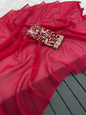 KONICA FAB Solid/Plain, Embroidered Bollywood Chiffon Saree(Maroon)