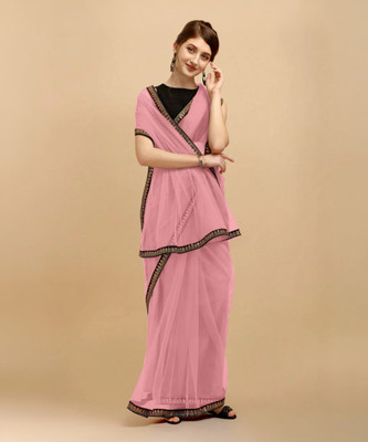 RE Renny Enterprise Self Design Bollywood Net Saree(Pink)