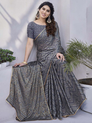 RAJESHWAR FASHION Printed Daily Wear Chiffon Saree(Grey)
