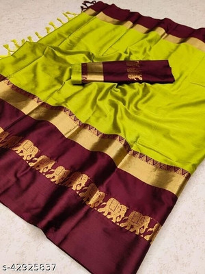 Riddhi Enterprise Temple Border Paithani Jacquard, Cotton Silk Saree(Multicolor)