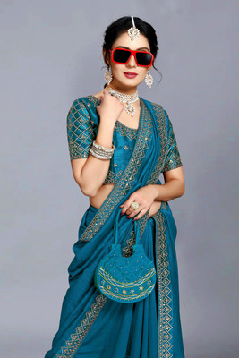 Vivan Fab Solid/Plain Banarasi Pure Silk, Art Silk Saree(Blue)