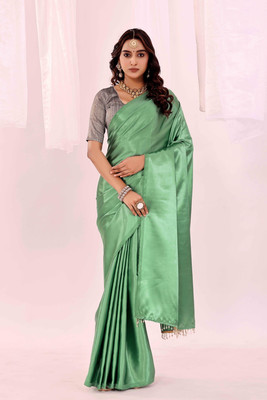 Suali Solid/Plain Bollywood Satin Saree(Light Green)