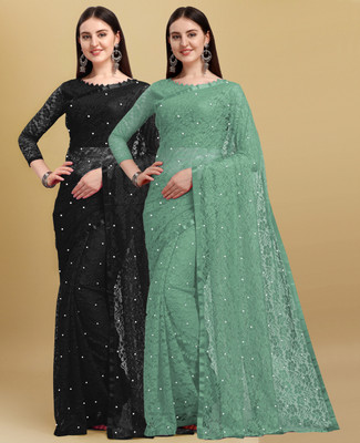 LOROFY Self Design Bollywood Net, Brasso Saree(Pack of 2, Multicolor)