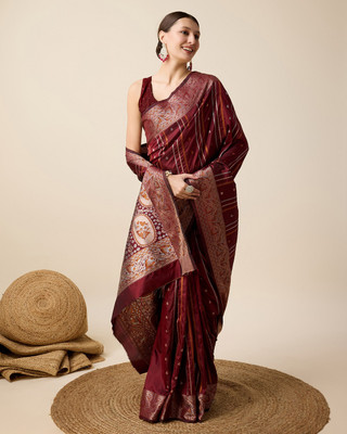 JIADIA Woven Kanjivaram Pure Silk Saree(Maroon)