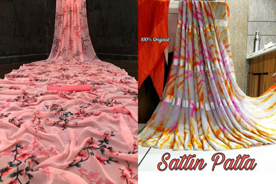 Sita Floral Print Bollywood Georgette Saree(Pack of 2, Pink)