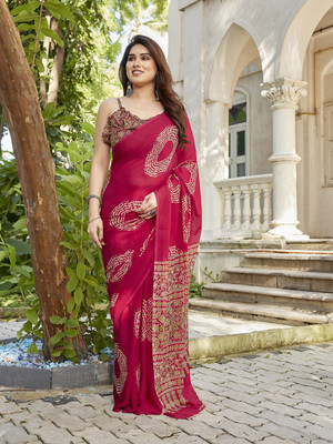 THE URBAN DIVA Printed Bollywood Georgette Saree(Pink, Cream)
