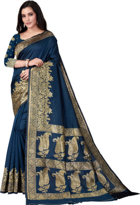Dhruti Creation Self Design Kanjivaram Silk Blend Saree(Blue)