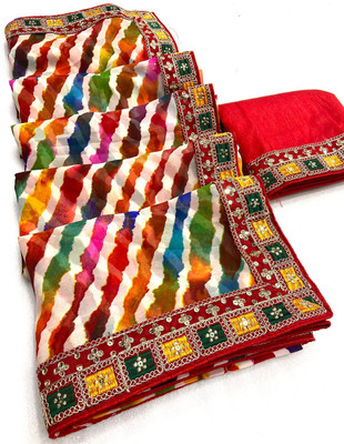 LAKHADATARI PRINTS Striped Leheria Georgette, Chiffon Saree(Multicolor)