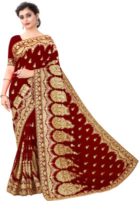 b bella creation Self Design, Embroidered Bollywood Georgette Saree(Maroon)