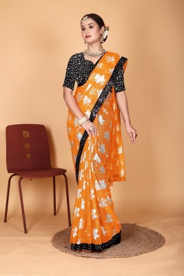 HouseOfCommon Printed Bollywood Georgette Saree(Orange)