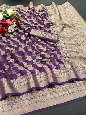 WILLMAKE Embellished Bollywood Jacquard, Art Silk Saree(Purple)