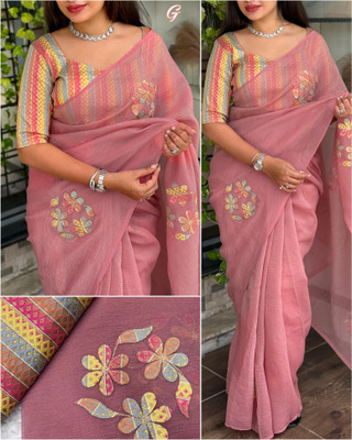 LeeliPeeri Designer Self Design Bollywood Silk Blend Saree(Pink)