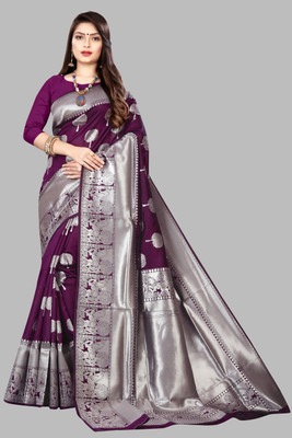 SOMVATI Embellished Banarasi Art Silk Saree(Magenta)