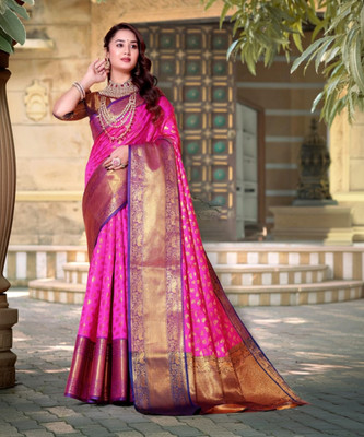 jayant creation Self Design, Woven Banarasi Silk Blend, Jacquard Saree(Pink)