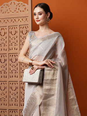 Divastri Woven Bollywood Organza Saree(Grey)