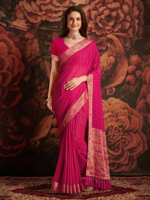 ANOUK Woven Banarasi Georgette Saree(Pink)