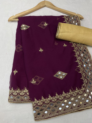 Disha Fashion Embroidered Banarasi Georgette Saree(Purple)