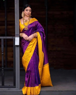 Aika Solid/Plain Kanjivaram Pure Silk Saree(Purple)