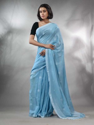 SAYAN CREATION Self Design Handloom Pure Cotton Saree(Light Blue)