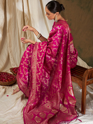 Sangria Woven Banarasi Art Silk Saree(Pink)