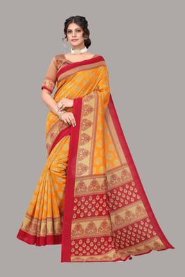 YASHIKA Printed Bollywood Art Silk Saree(Mustard)