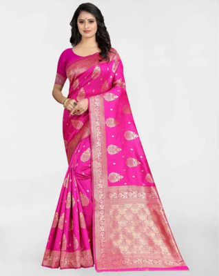 HouseOfCommon Woven Banarasi Jacquard Saree(Pink, Beige)
