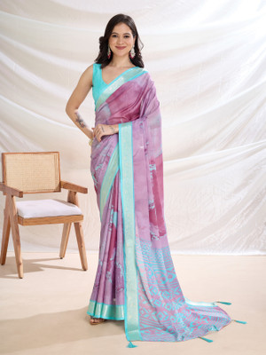 Divastri Geometric Print, Woven, Printed Bollywood Crepe Saree(Blue, Purple)