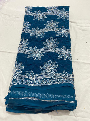 RIDDHI Embroidered Lucknow Chikankari Georgette Saree(Blue, White)