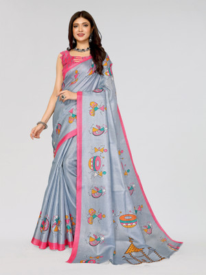 ANIRAV Printed Bollywood Art Silk Saree(Grey)