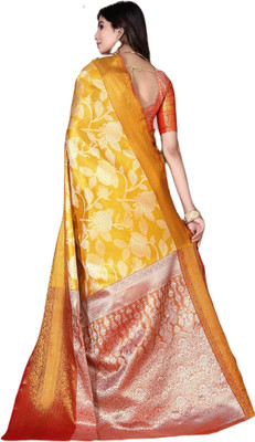 LAVYANSH CREATION Woven, Self Design Kanjivaram Silk Blend, Jacquard Saree(Yellow)