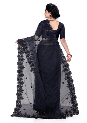 SPAREN CREATION Embroidered Bollywood Net Saree(Black)
