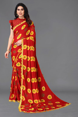 SARETRA MALL Printed Daily Wear Georgette Saree(Red)