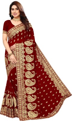 b bella creation Embroidered Bollywood Georgette Saree(Maroon, Gold)