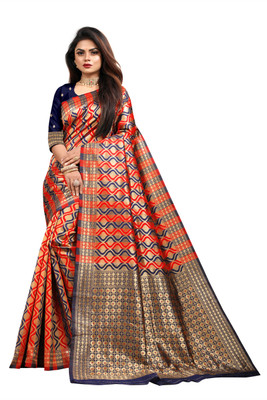 Vedant Vastram Woven Banarasi Silk Blend Saree(Red)