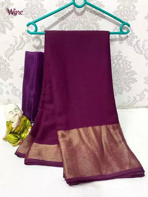 Vragi Solid/Plain Bollywood Chiffon Saree(Magenta)