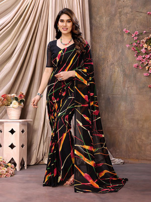 Moda Rapido Printed, Self Design Daily Wear Georgette Saree(Black)