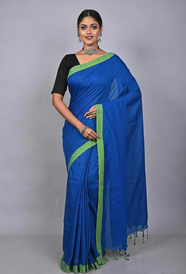 BongAp Self Design Chanderi Cotton Blend Saree(Dark Green)