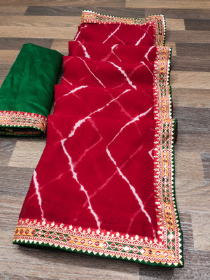 ASTEYAM Printed Leheria Georgette Saree(Dark Green)