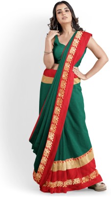 ParshviFashion Woven, Printed Narayanpet Cotton Silk Saree(Green, Red)