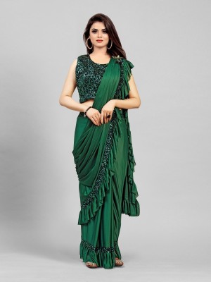 Sakifashion Self Design Leheria Georgette Saree(Green)