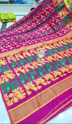 Soma Tant saree Mahal Self Design, Woven, Geometric Print Handloom Cotton Silk Saree(Pink)