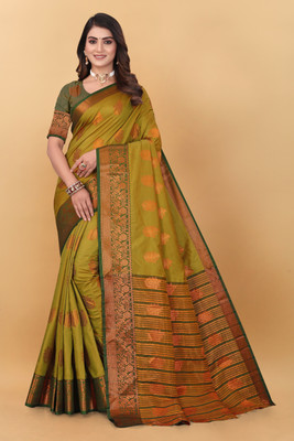 HK Trading Woven Bhagalpuri Silk Blend, Dupion Silk Saree(Mustard)