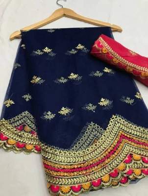 AmarCreaton Embroidered Paithani Net Saree(Dark Blue)