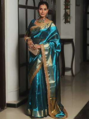 Varda Woven Daily Wear Tussar Silk Saree(Blue)