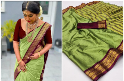 KHODALSAREEFEB Solid/Plain Banarasi Art Silk Saree(Light Green)