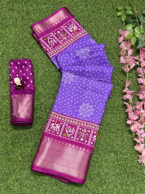 RegalDrapes Printed Bandhani Silk Blend, Art Silk Saree(Purple)
