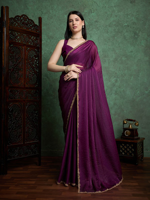 FluteFashion Self Design Bollywood Chiffon Saree(Magenta)