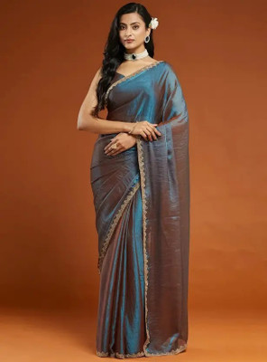 Ethvika fab Solid/Plain, Self Design Bollywood Jimmy choo Saree(Blue)